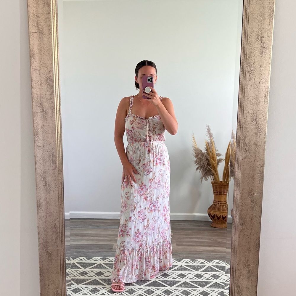 Lovestitch pink floral lace up maxi dress